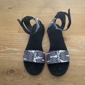 Vince Snake Print Ankle Strap Sandals